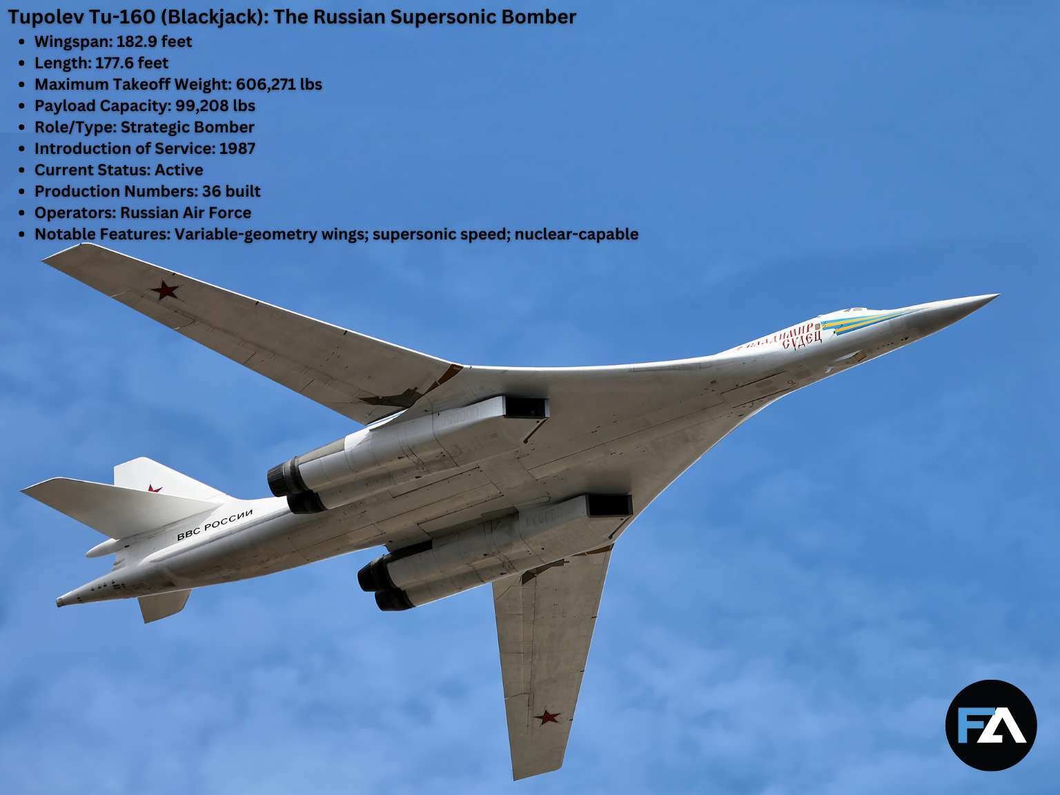 Largest supersonic military aircraft_ Tupolev Tu-160 (Blackjack)