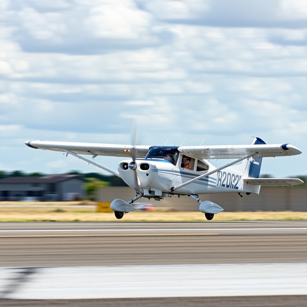 flight school small aircraft performing a crosswind landing in training